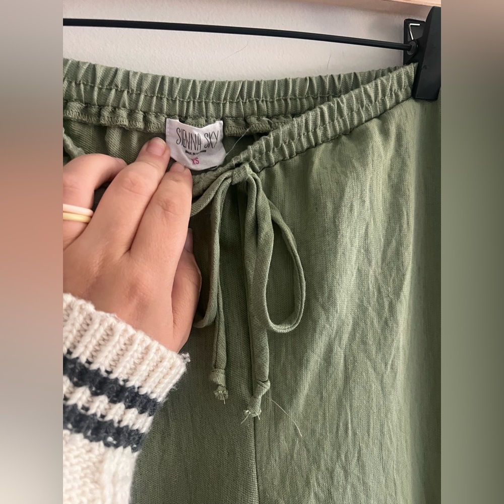 Sienna Sky Linen Blend Wide Leg Pants XS Green Cream Stripe Casual Lounge - Picture 4 of 8